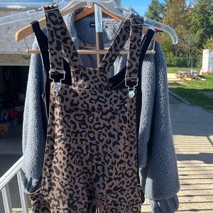 Blue buttercup. Cheetah print soft cotton overalls. Never worn.